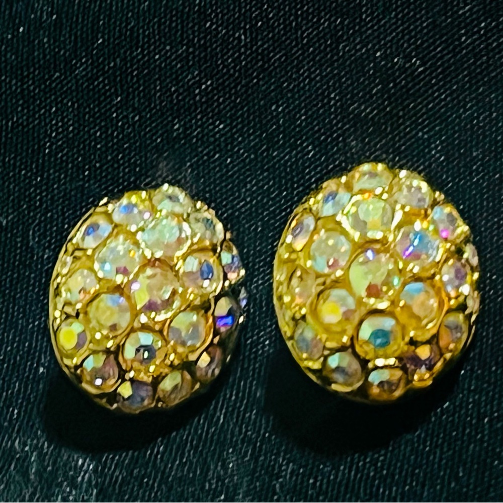 Vintage Swarovski Signed Crystal Earrings Swarovski AB Crystal Rhinestone Clips